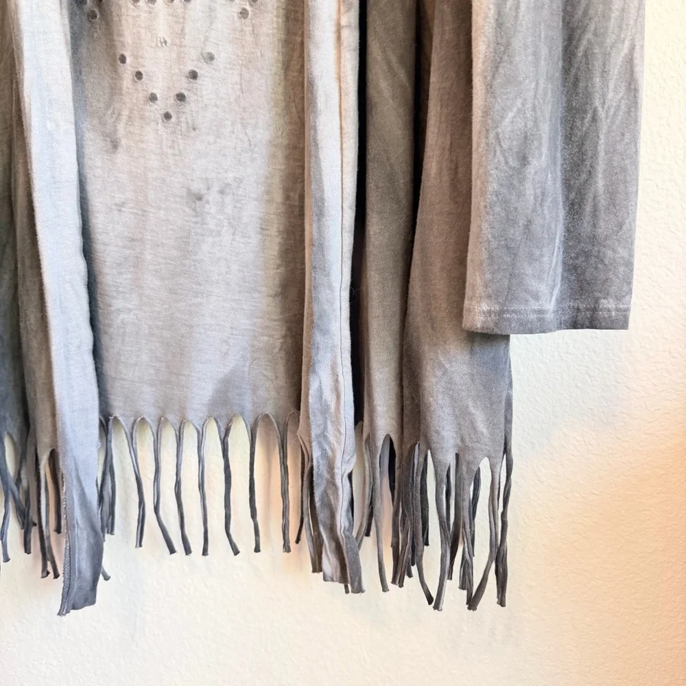 Vocal 100% Cotton embellished open front hooded Cardigan, fringed hem tie dye XL